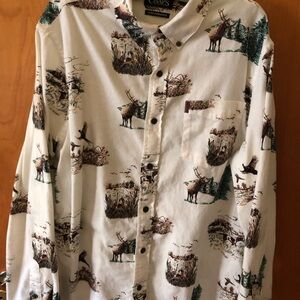 Chaps Cream Outdoor Print  Flannel Button Down Shirt 🦌